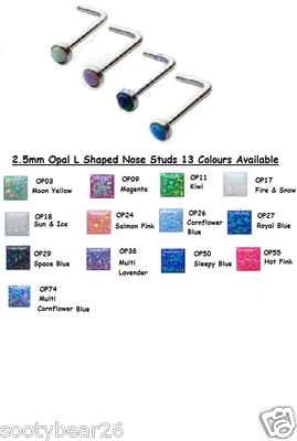 Tachuela nasal ópalo en forma de L -2,5 mm ópalo - 13 colores ópalo Foto 1 de 2