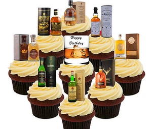 Happy Birthday Whisky 36 Edible Cup Cake Toppers, Fairy Bun Decorations Men Male - Picture 1 of 4