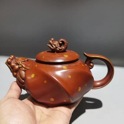Antigua tetera China Yixing Zisha barro rojo yeso hecha a mano dragón 480cc Foto 1 de 4