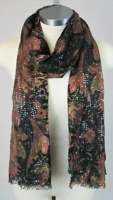 LAUREN Ralph Lauren Women's Elizabeth Scarf Sequined Paisley Black Combo NWT - Image 1 of 4