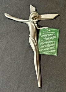Pewter Serpentine Crucifix Stylized Modern Contemporary Cross Christian Jesus 9" - Picture 1 of 7