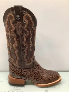 Tanner Mark Style #201759 Tooled Western Boots Brown Women's Size 8, Preowned. - Picture 1 of 13