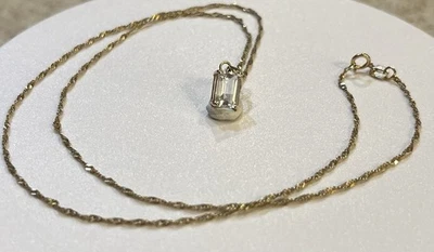 14K YELLOW GOLD & WHITE TOPAZ TEARDROP PENDANT NECKLACE 18" VERY NICE! - Image 1 of 4