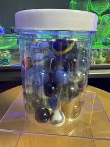 4531 Marbles In Plastic Jar 80+ Marbles Some Glow Under 365nm UV Light - Picture 1 of 12
