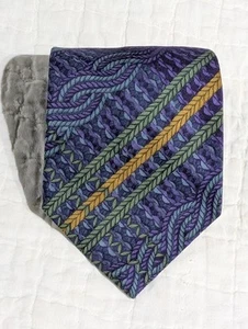 Y2K Structure Men's Neck Tie Italian Fabric 100% Cotton Abstract Purple VTG 90s - Picture 1 of 10