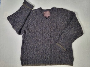Vintage Abercrombie Fitch Sweater Mens L Shetland Wool Cable Knit V Fisherman - Picture 1 of 8