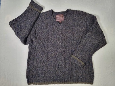 Vintage Abercrombie Fitch Sweater Mens L Shetland Wool Cable Knit V Fisherman - Image 1 of 4
