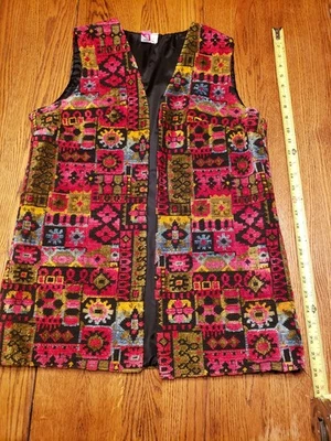Vintage 70s  "Hippie" fabric vest. Women's 12-14. Groovy! - Image 1 of 4