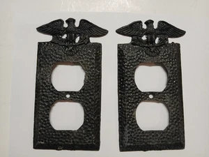 2 Vintage 1960s Edmar Hammered metal EAGLE OUTLET COVER PLATES Black - Picture 1 of 9