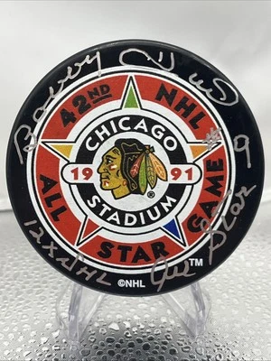 Bobby Hull Signed 1991 All Star Game Puck Inscribed - 12 x NHL All Star #9 - Image 1 of 2