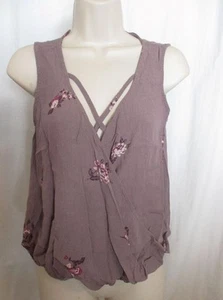 Reg Size S Mossimo Top Mauve Print Crossover Front Blouson Waist Sleeveless - Picture 1 of 1