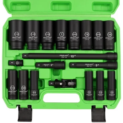 SWANLAKE 19-Piece 1/2" Impact Socket Set, 6 Point Impact Set, SAE (3/8-inch t... - Image 1 of 4