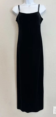 VTG Velvet Maxi Dress Slip 90s Y2K Prom Slit Black S Goth Whimsygoth Witchcore - Image 1 of 4