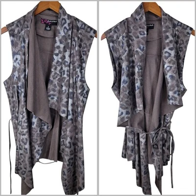 Peck & Peck Vest Size Medium Leopard Cheetah Print Drape Open Front Tie Waist - Image 1 of 4