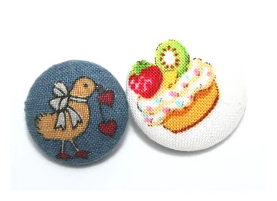 Buttons Vintage Duck & Cupcake Fabric Covered Novelty Feature Buttons x 2 - Image 1 of 4