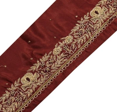 Vintage Saree Sewing Trim Indian Craft Border Hand Beaded Embroidered Lace - Image 1 of 4