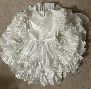 Vintage Gold Bell Circle Pageant Dress Ruffles Size 10 White *EUC - Picture 1 of 12