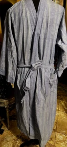 Men's Christian Dior Medium Weight Robe Blue Stripes 100% Cotton OS Pockets Tie - Picture 1 of 8