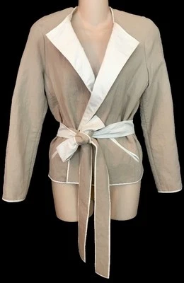 Chaqueta Cárdigan Isabel Marant Blanco Taupe Borde Corbata Adjunta Talla 40 Foto 1 de 4