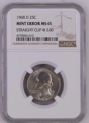 1968 D Quarter Dollars Clad Coinage NGC MS-65 Straight Clip @2:00 - Image 1 of 2