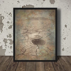 Vintage UFO DESERT Wall Art, Sci-fi UAP Alien Decor, Dry Lake Bed Cryptid Poster - Picture 1 of 19