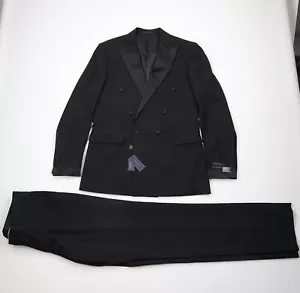 New Braveman Men 42L Slim Fit 2 Piece Double Breasted Tuxedo Suit Black Pants 36 - Picture 1 of 21