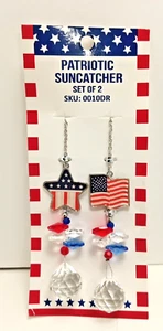 USA Patriotic Sun Catchers RED WHITE BLUE Flags Set of 2 - Picture 1 of 4