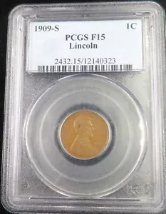 1909-S Lincoln Wheat Cent, Key Date, PCGS F-15 Lot#2934 - Picture 1 of 2