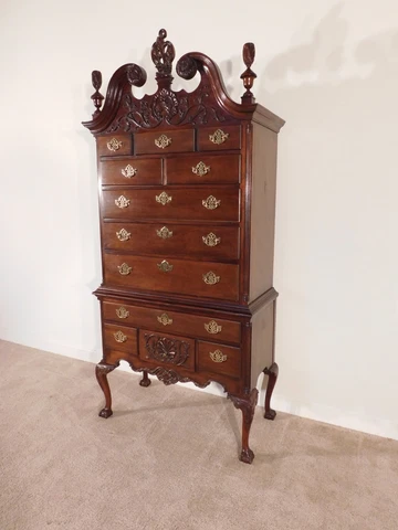 Councill Craftsman Carved Mahogany Chippendale Ball & Claw Highboy Chest Cover