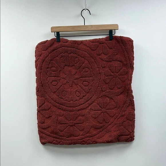 Pottery Barn Textured Floral Woven Pillow Cover Boho Decor Burgundy Red 22"x22" - Image 1 of 4