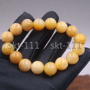 Zertifiziertes natürliches Jadeit gelbe Jade Armband 13 mm rund Perlenarmband - Bild 1 von 5