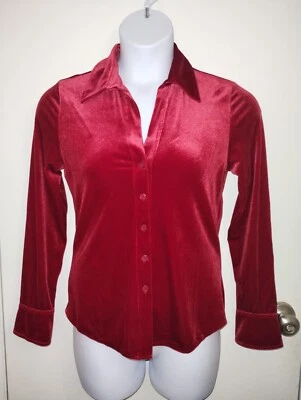 Vintage Victoria's Secret VS Sport Red Velvet Long sleeve Button Blouse  Small - Image 1 of 4