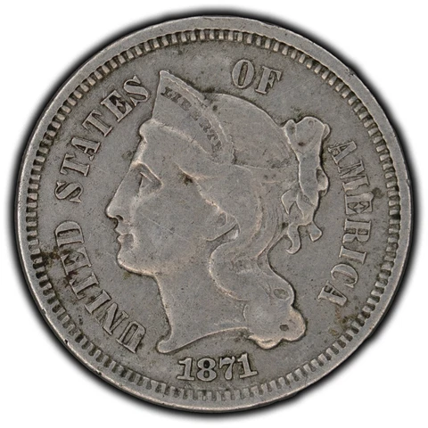 United States 1871 3 Cent Nickel Coin - Very Fine Cover