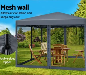 3x3M Gazebo Pop Up Marquee Wedding Mesh Side Steel Frame UV waterproof Grey - Picture 1 of 7