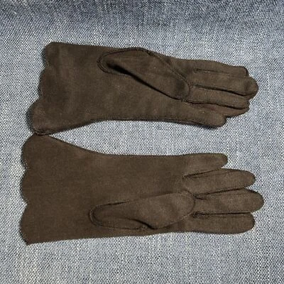 Guantes de fieltro negros vintage para dama talla 7 dobladillo festoneado detalle de botones Foto 1 de 4