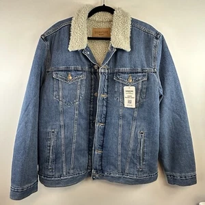 Mens Levi’s Blue Wash Sherpa Denim Jean Quilted Sleeve Trucker Jacket Large - Picture 1 of 18