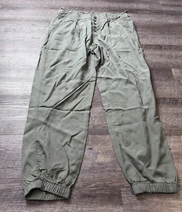 EST 1946 Womens Paperbag Joggers Size Large Green High Waist O5 - Picture 1 of 9