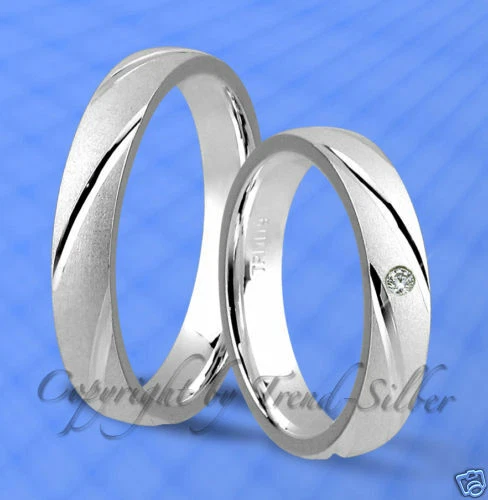 2 SILBER Verlobungsringe Trauringe mit Stein u. Gravur 4mm J39-1 V - Bild 1 von 4