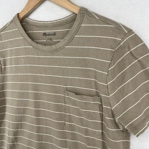 MADEWELL Shirt Mens XS Cotton Hemp Pocket Tee Striped Short Sleeve Beige - Picture 1 of 15