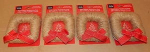 Christmas Picture Ornament Frames 4ea Photo Opening 2.2" x 2.2" Burlap 90Q - Picture 1 of 4