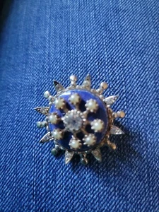 Vintage Coro Blue With Pearl Art Deco Brooch - Picture 1 of 8