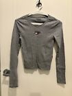 Tommy Jeans Grey Crop Long Sleeve Top Xs