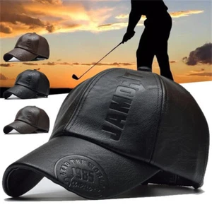 Winter windproof and warm leather baseball cap Snapback hat Golf cap - Picture 1 of 15