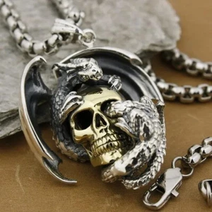 Coole Unisex Scull Kette Silber/Gold Plated vergoldet - Picture 1 of 3