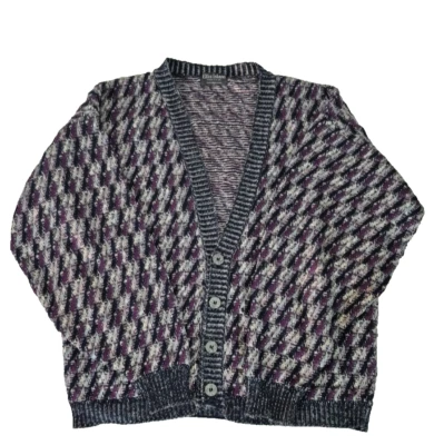 Ellis Island Sweater Men Multicolor Blue/Purple Cardigan Grandpa Made in USA VTG - Image 1 of 4