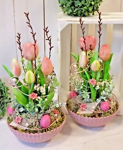 Tischdekoration, Tischgesteck, Gesteck, Tulpen, Frühling, Ostern, rosa - Bild 1 von 1