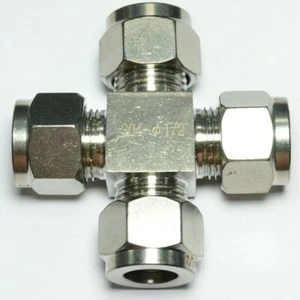 1/2" OD Tube Steel Stainless Twin Ferrule Cross Union Fitting Air Gas Water - Picture 1 of 7