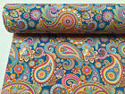 Bleu Cachemire Tissu Tapisserie Rideau Matière Coton Imprimé Floral - 140cm