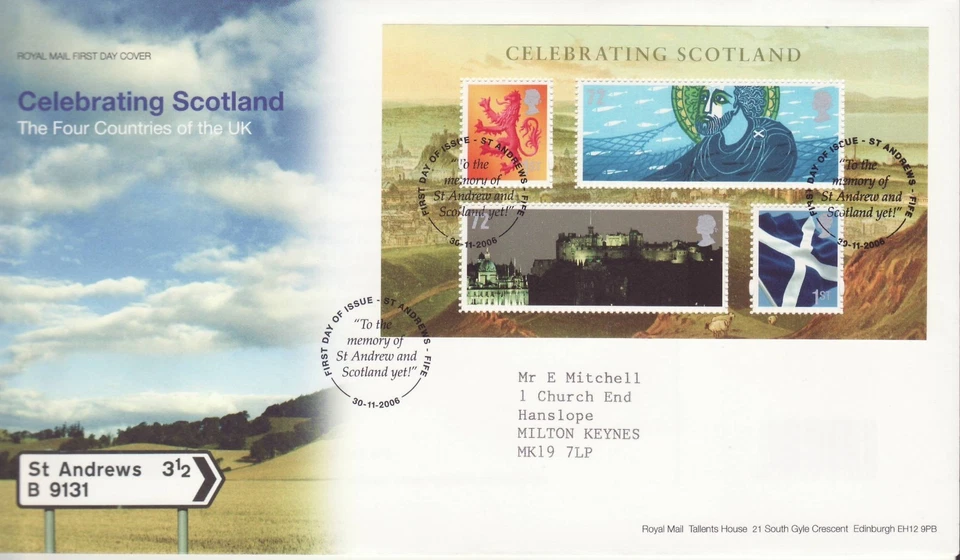 GB Stamps First Day Cover Celebrating Scotland Mini Sheet, castle SHS Quote 2006 - Image 1 of 1