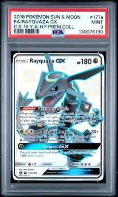 2018 Pokemon Sun & Moon Celestial Storm: Rayquaza GX #177a, Full Art, PSA 9 Mint - Image 1 of 2